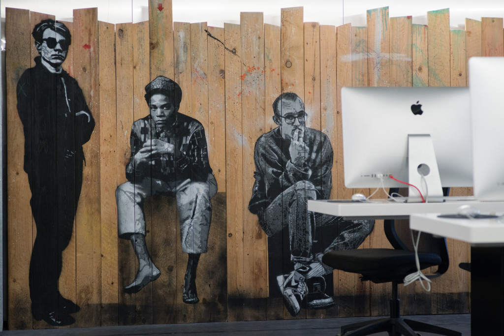 Jef Aérosol, Andy Warhol, Jean-Michel Basquiat, Keith Haring, Ian Curtis et Sandrine Bonnaire, 2013 © Lignel Photographe Baptiste
