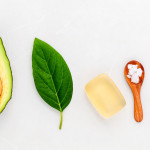 Alternative skin care  and scrub fresh  avocado , leaves ,sea sa